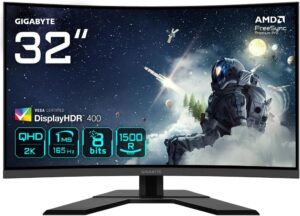 GIGABYTE G32QC A EK 31.5" LED 2K Ultra HD Curved Gaming Monitor – 2560 x 1440(2K Ultra HD), 165Hz, 1ms, FreeSync Premium Pro, High Dynamic Range (HDR) 400, HDMI 2.0, DisplayPort 1.2 : Buy Online at Best Price in KSA – Souq is now Amazon.sa: Electronics